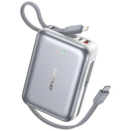 AWEI Powerbank C03 20000mAh 45W USB-A/USB-C + kable Lightning USB-C - srebrny