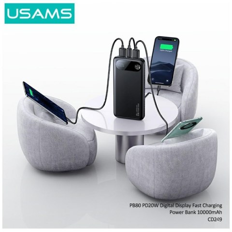 USAMS Powerbank PB80 10000mAh 20W PD 2xUSB-A + USB-C czarny