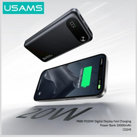 USAMS Powerbank PB80 10000mAh 20W PD 2xUSB-A + USB-C czarny