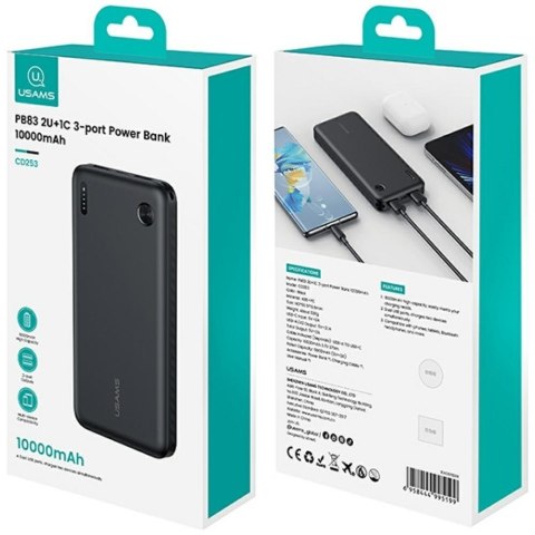 USAMS Powerbank PB83 10000mAh PD 2xUSB-A USB-C czarny