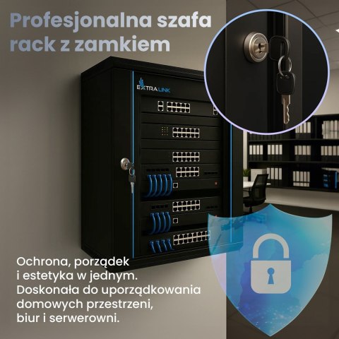 Extralink Szafa rack 12U 600x600 Czarna montowana na ścianie