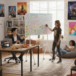 Mobilna tablica suchościeralna Ergo Office, orientacja pozioma, biała, jednostronna, z półką, wymiary tablicy 1190x790mm, ER-306