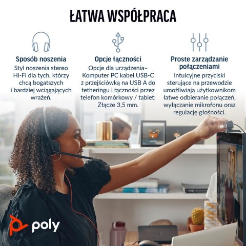 Poly Blackwire 3225 Stereo USB-C Headset +3.5mm Plug +USB-C/A Adapter (Bulk)