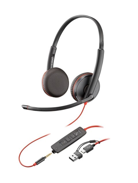 Poly Blackwire 3225 Stereo USB-C Headset +3.5mm Plug +USB-C/A Adapter (Bulk)