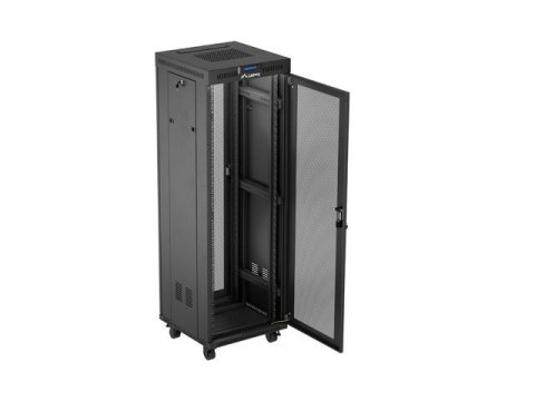 Szafa instalacyjna rack stojąca 19" 37U 600X600 czarna drzwi perforowane LCD LANBERG (flat pack)