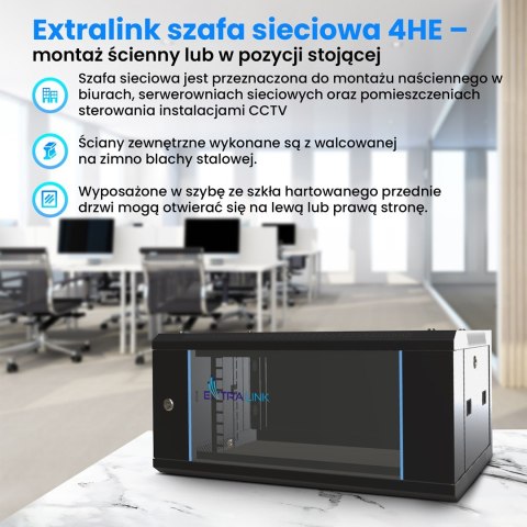 Extralink Szafa rack 4U 600x450 Czarna montowana na ścianie