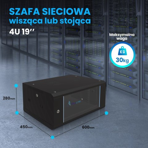 Extralink Szafa rack 4U 600x450 Czarna montowana na ścianie