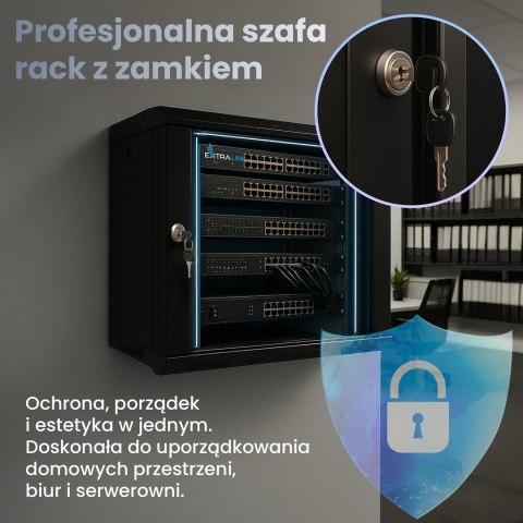 Szafa rack Extralink 6U 600x450 Czarna montowana na ścianie