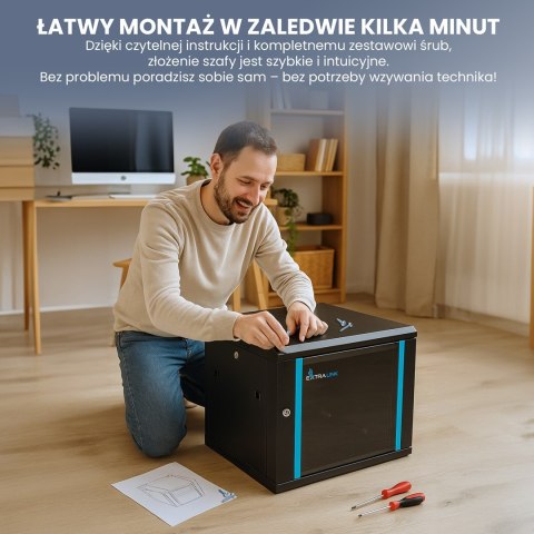 Szafa rack Extralink 6U 600x450 Czarna montowana na ścianie