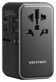 Uniwersalny adapter podróżny z ładowarką Vention 100W GaN 1x USB-A 3x USB-C czarny