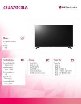 LG Electronics Telewizor 43 cale LED 43UA731C0LA.AEEQ