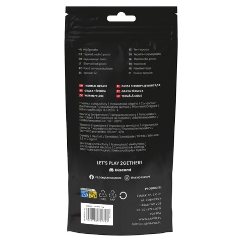SAVIO PASTA TERMOPRZEWODZĄCA 18W/M-K, 4G TG-05