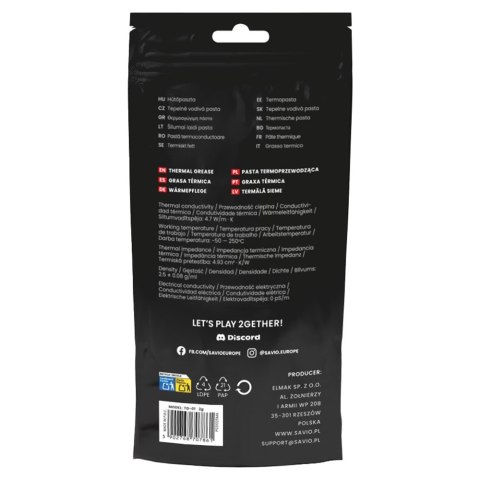 SAVIO PASTA TERMOPRZEWODZĄCA 4,7W/MK 2G TG-01