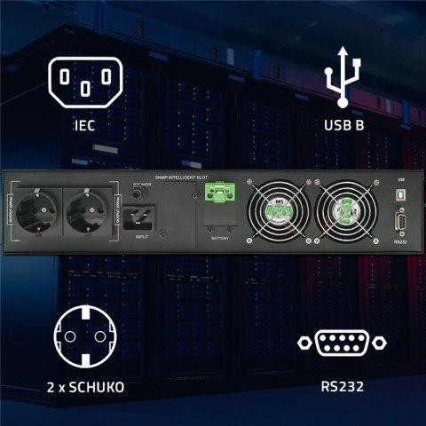 Qoltec Zasilacz awaryjny UPS do RACK 3kVA 3000W Power Factor 1.0 LCD EPO USB On-line