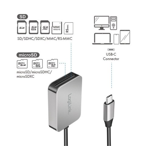 LogiLink Czytnik kart USB3.2 Gen 1, SD/microSD, USB-C