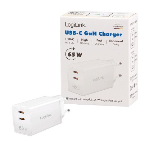 LogiLink Ładowarka sieciowa 2x USB-C, 65W, biała