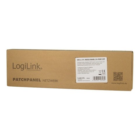 LogiLink Patchpanel CAT6 19' 24- porty, STP czarny
