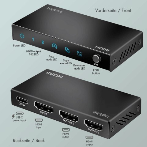 LogiLink Splitter HDMI, 1x2-Port 4K/60Hz