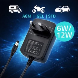 Qoltec Ładowarka do akumulatora AGM GEL STD | Prostownik 6V/12V | 6W | 5.5x2.1 | kabel 1.8m