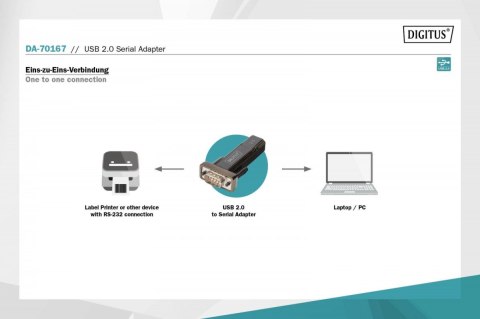 Digitus Konwerter / Adapter USB-A 2.0 męski do RS232 (DB9) męski | Chipset Prolific PL2303GT | Mocowanie na śruby | z dodatkowym kablem 