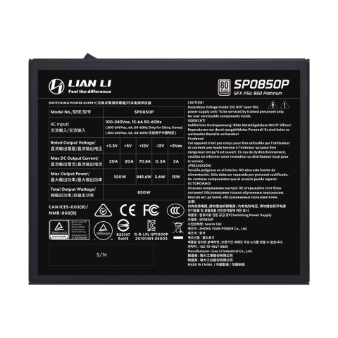 Lian Li SP0850P moduł zasilaczy 850 W 24-pin ATX SFX Czarny