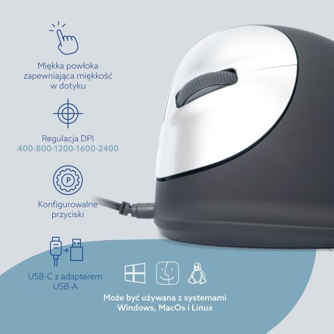 R Go Tools R-Go Pele HE ergonomisch links USB mittel juodas/silb retail