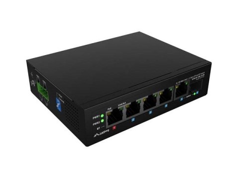 Lanberg ILFE-4P-1GE-1S-90 przełącznik sieciowy Nie zarządzany Fast Ethernet (10/100) Obsługa PoE 1U Czarny