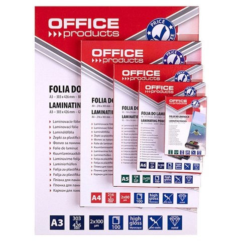 OFFICE PRODUCTS Folia do laminowania, A3, 2x80mikr., błyszcząca, 100szt., transparentna