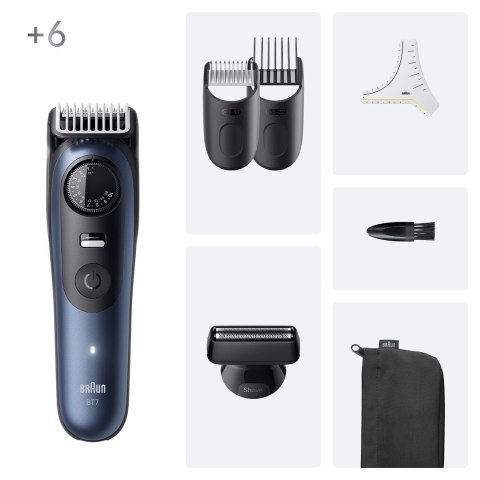 Braun BeardTrimmer 7 BT7520 Bateria 40 2 cm Mokry & Suchy Czarny, Niebieski