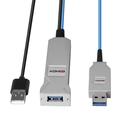 Lindy 43345 kabel USB USB 3.2 Gen 1 (3.1 Gen 1) 30 m USB A 2 x USB A Niebieski, Srebrny