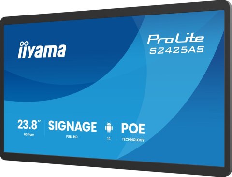 Iiyama ProLite S2425AS-B1P Płaski panel Digital Signage 60,5 cm (23.8") LCD Wi-Fi 500 cd/m2 Full HD Czarny Procesor wbudowany An