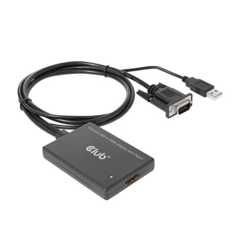 CLUB3D CAC-1720 adapter kablowy 0,6 m HDMI Typu A (Standard) VGA (D-Sub) + USB Czarny