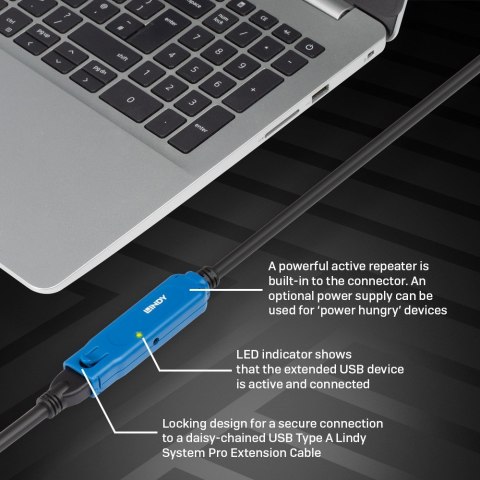 Lindy 43381 kabel USB USB 3.2 Gen 1 (3.1 Gen 1) 8 m USB C USB A Czarny, Niebieski