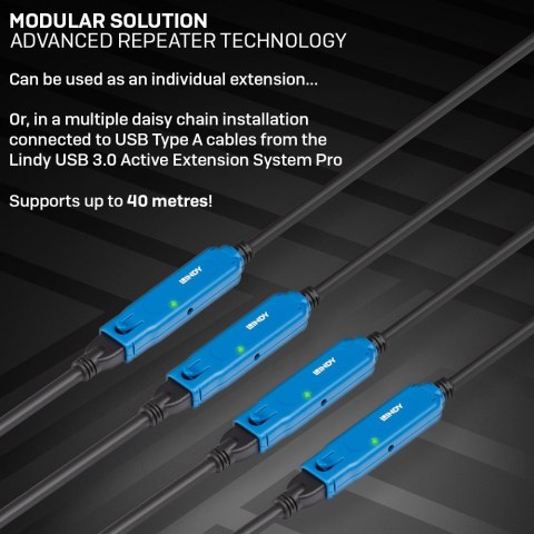 Lindy 43381 kabel USB USB 3.2 Gen 1 (3.1 Gen 1) 8 m USB C USB A Czarny, Niebieski