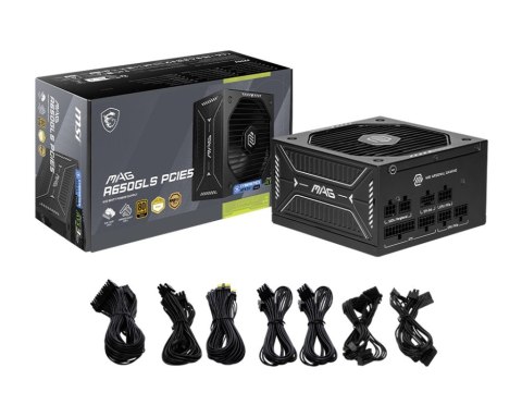 MSI MAG A650GLS PCIE5 moduł zasilaczy 650 W 24-pin ATX ATX Czarny