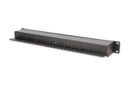 Digitus Panel krosowy (patch panel) 19'' 16x RJ45, LSA poziom, kat.6, ekranowany, 1U, czarny, prowadnica kabli