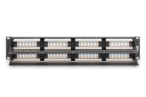 Digitus Panel krosowy (patch panel) 19'' 48x RJ45, LSA pion, kat.6, nieekranowany, 2U, czarny, prowadnica kabli, pola opisowe