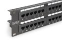 Digitus Panel krosowy (patch panel) 19'' 48x RJ45, LSA pion, kat.6, nieekranowany, 2U, czarny, prowadnica kabli, pola opisowe