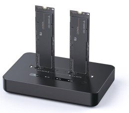 Gembird Stacja dokująca do komputerów stacjonarnych z dwoma dyskami SSD USB typu C, M.2 NVME (i SATA), czarna