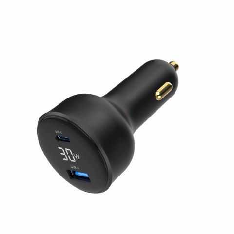 Gembird Szybka ładowarka samochodowa 2xUSB-A+C, Type-C (PD), LCD, 30W, czarna