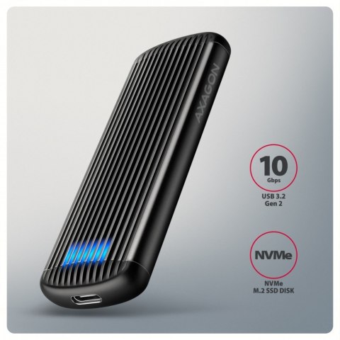 AXAGON EEM2-SC Obudowa zewnętrzna aluminiowa bezśrubowa USB-C 3.2 Gen 2 10Gbps - M.2 NVMe SSD, długość 30 do 80 mm szary