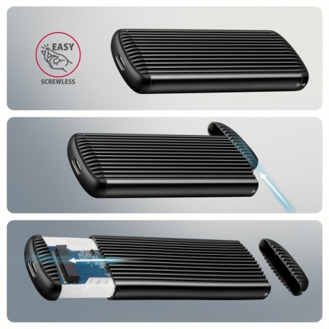 AXAGON EEM2-SC Obudowa zewnętrzna aluminiowa bezśrubowa USB-C 3.2 Gen 2 10Gbps - M.2 NVMe SSD, długość 30 do 80 mm szary