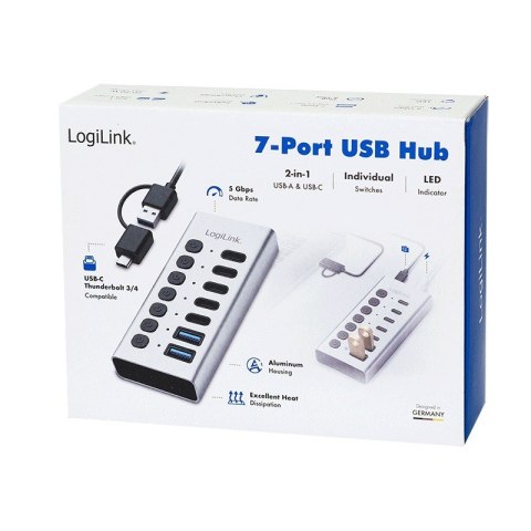 LogiLink Hub 7xUSB-A/C z przełącznikiem on/off