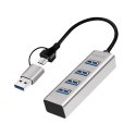 LogiLink Hub USB 3.0, 4x USB-A, 5 Gb/s, przewód 2w1 USB-A/USB-C, srebrny