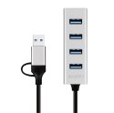 LogiLink Hub USB 3.0, 4x USB-A, 5 Gb/s, przewód 2w1 USB-A/USB-C, srebrny