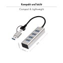 LogiLink Hub USB 3.0, 4x USB-A, 5 Gb/s, przewód 2w1 USB-A/USB-C, srebrny