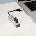 LogiLink Hub USB 3.0, 4x USB-A, 5 Gb/s, przewód 2w1 USB-A/USB-C, srebrny