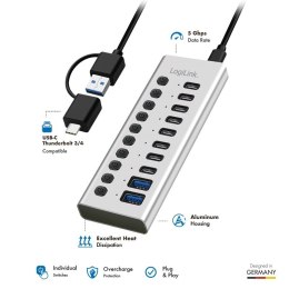 LogiLink Hub USB3.2 10-portow USB-A/C, funkcja on/off