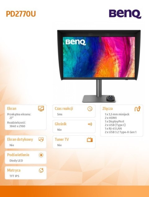 Benq Monitor 27 cali PD2770U LED IPS/60Hz/5ms/pivot