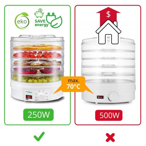 Suszarka do grzybów, warzyw i owoców GreenBlue GB190 (250W; kolor biały)